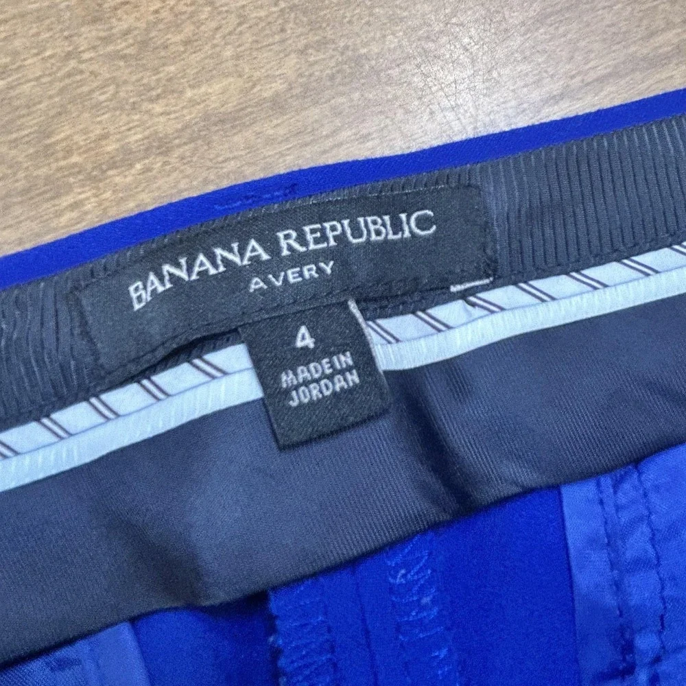 Set 2 Banana Republic Pants Womens 4 Blue Check Twill Sloan Avery Dress Career